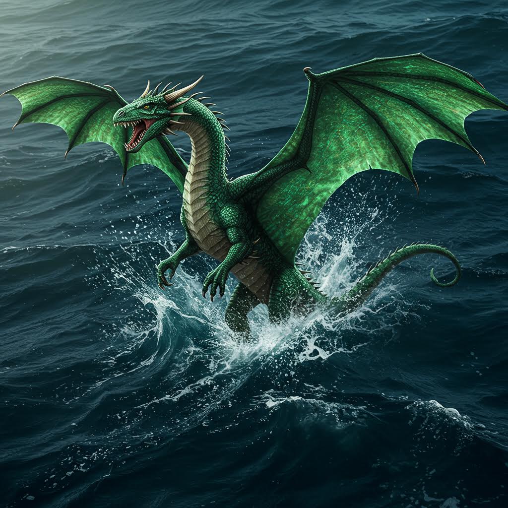A dargon jump out of the water in board ocean
